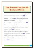 Texas Government Final Exam 2025 Questions and Answers