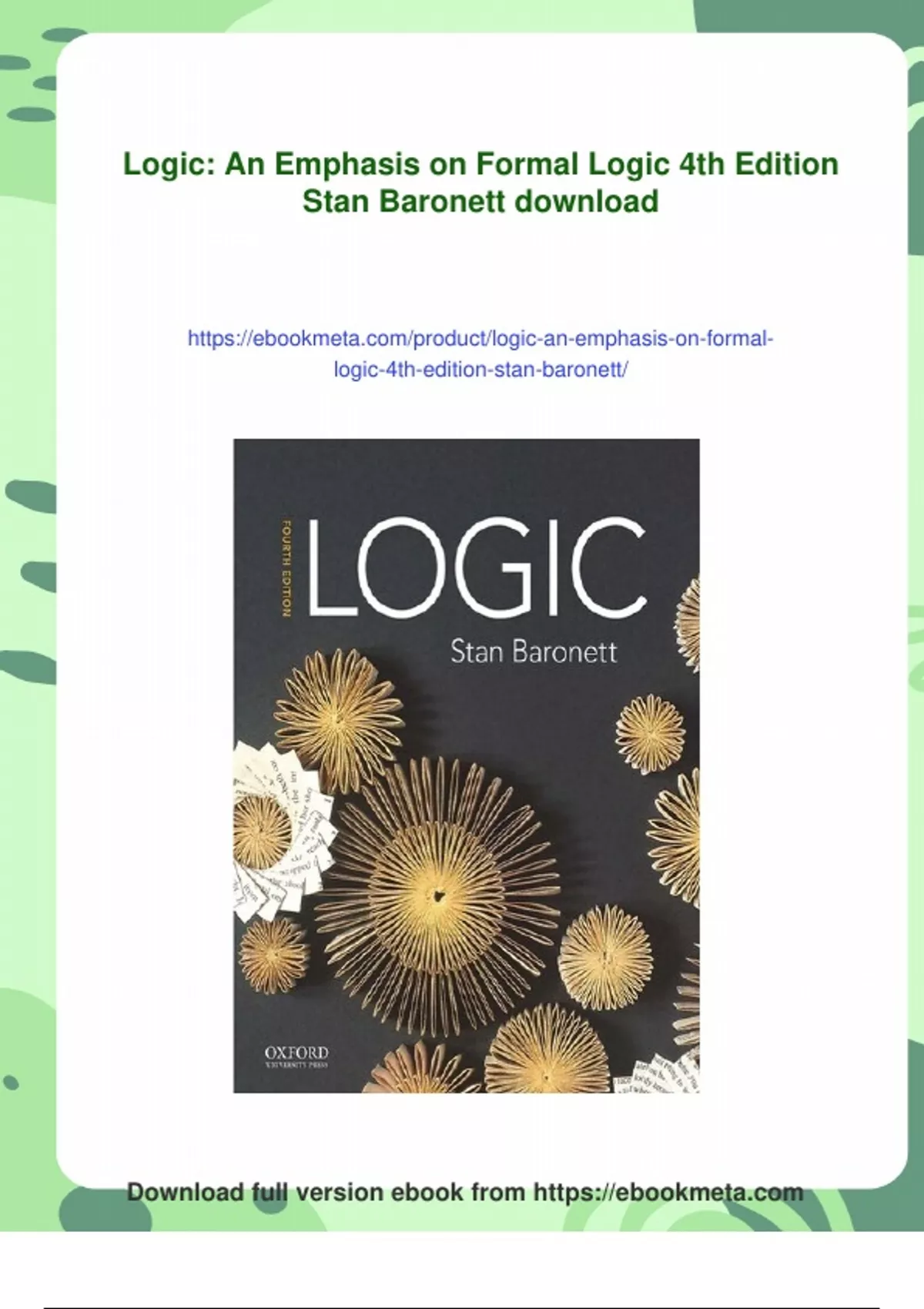 Summary Logic: An Emphasis on Formal Logic 4th Edition Stan Baronett - Digital Download ...