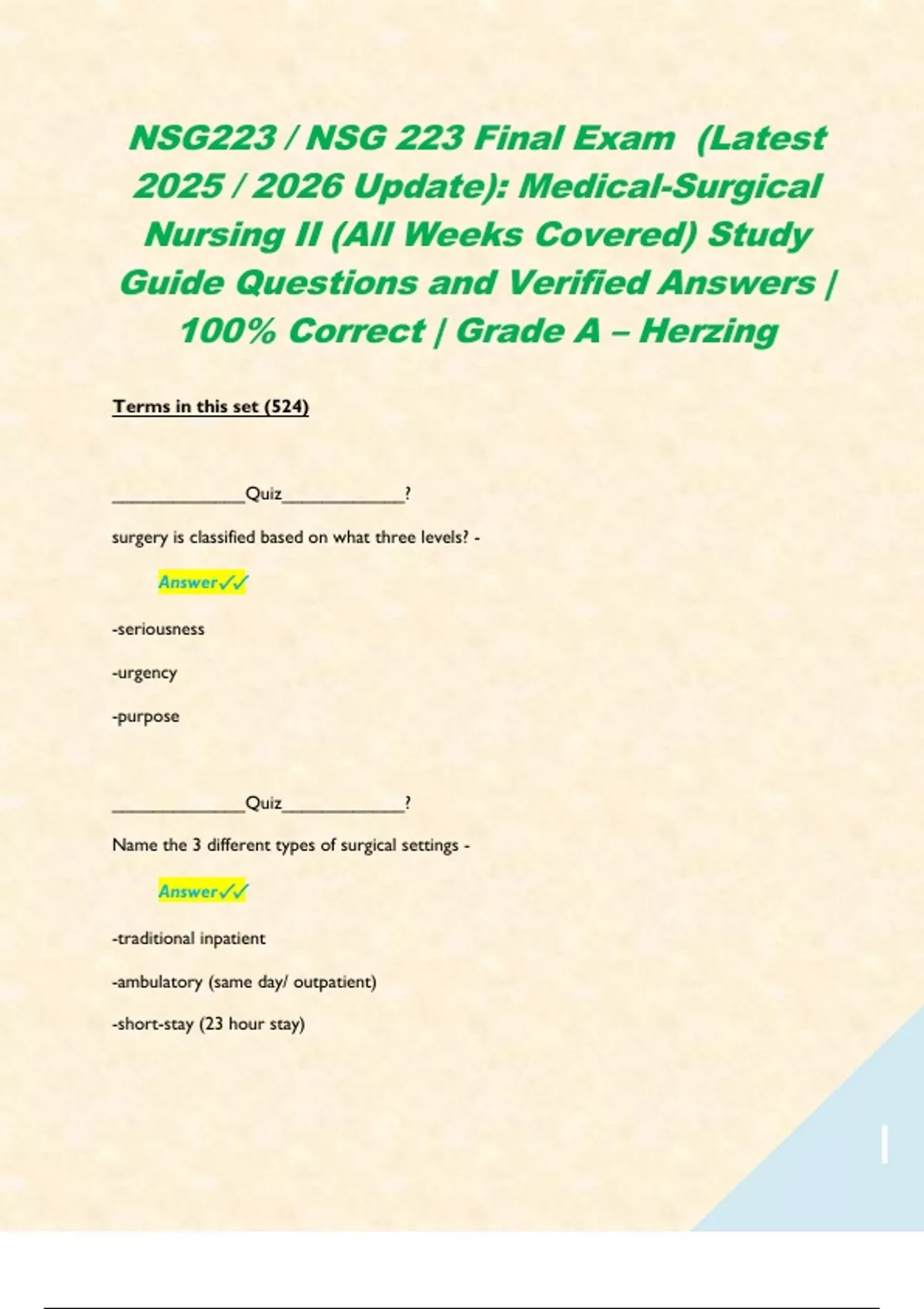 NSG223 / NSG 223 Final Exam (Latest 2025 / 2026 Update): Medical ...