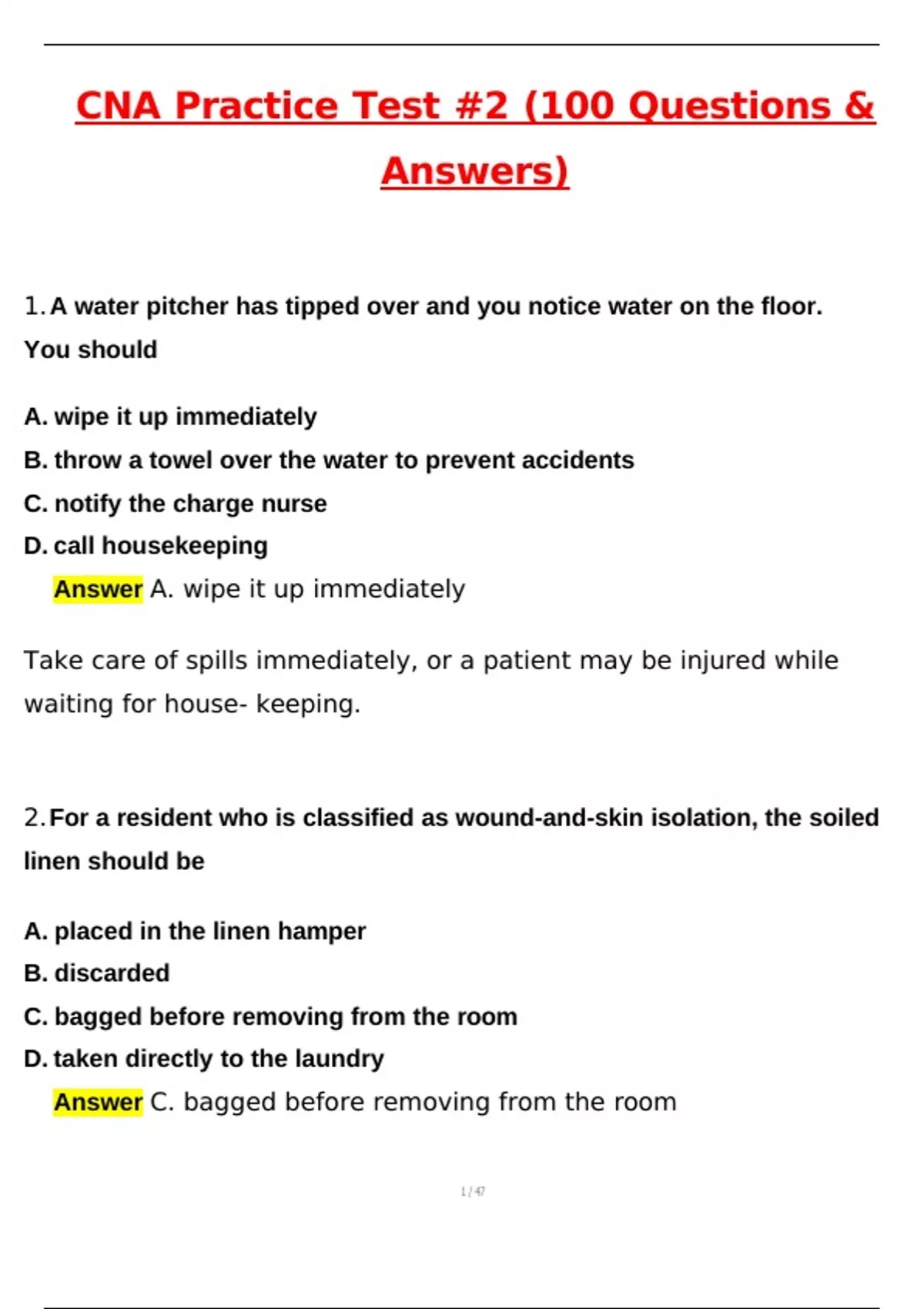 CNA Practice Test 2 (100 Questions) (Latest 2025 / 2026 Update ...