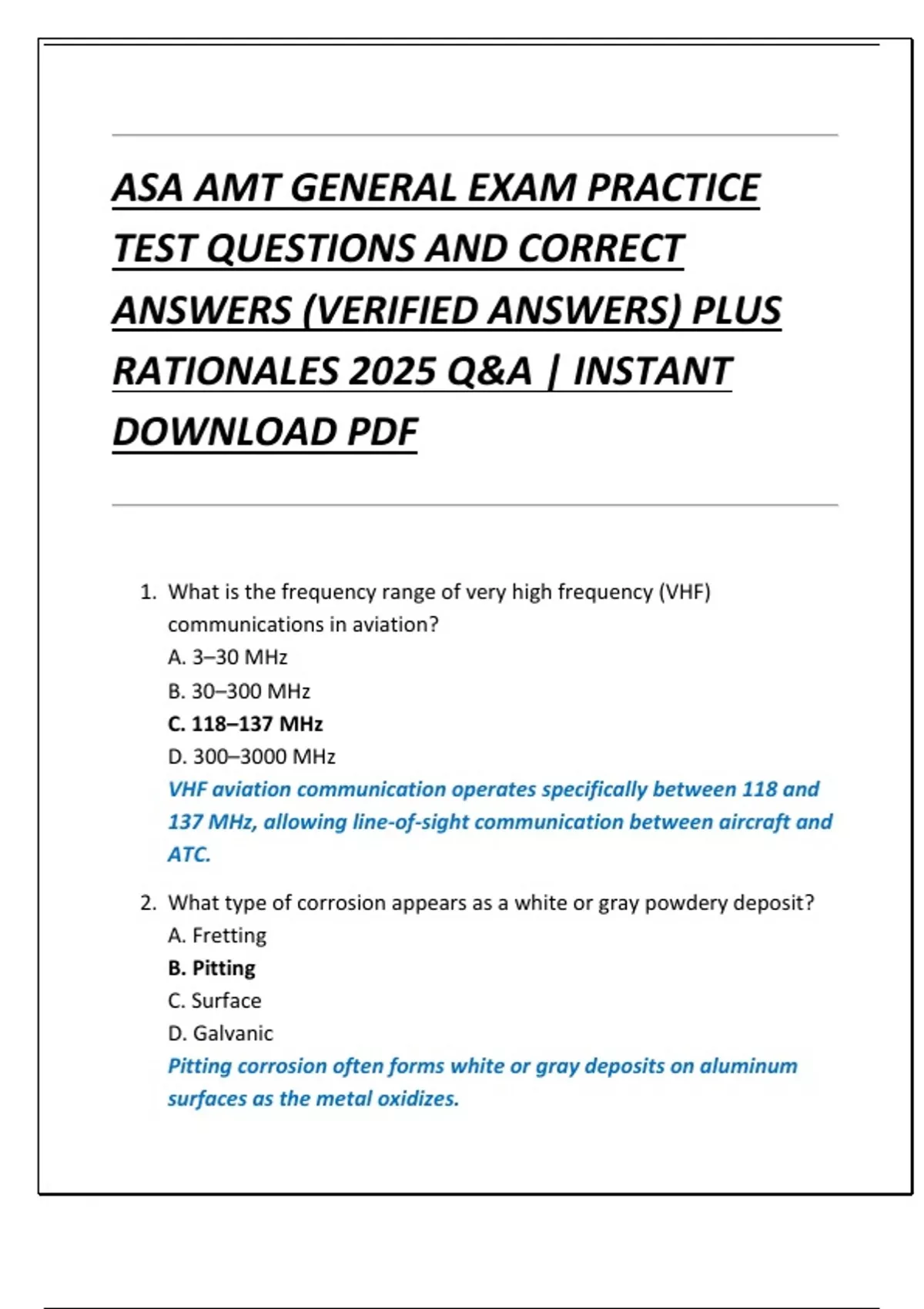 ASA AMT GENERAL EXAM PRACTICE TEST QUESTIONS AND CORRECT ANSWERS ...