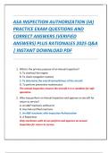 ASA INSPECTION AUTHORIZATION &lpar;IA&rpar;  PRACTICE EXAM QUESTIONS AND  CORRECT ANSWERS &lpar;VERIFIED  ANSWERS&rpar; PLUS RATIONALES 2025 Q&A  &vert; INSTANT DOWNLOAD PDF