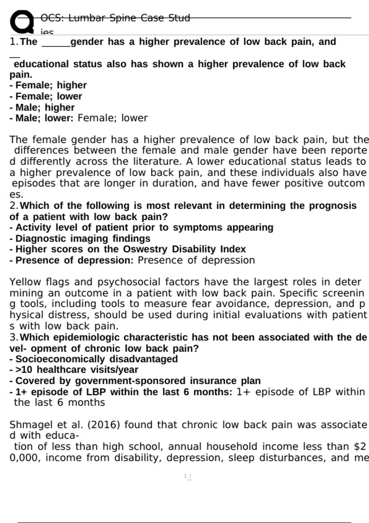 OCS: Lumbar Spine Case Studies - Comprehensive Assessment & Management ...