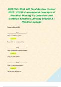 NUR160 &sol; NUR 160 Final Review &lpar;Latest 2025 &sol; 2026&rpar;&colon; Fundamental Concepts of Practical Nursing II &vert; Questions and Certified Solutions &vert;Already Graded A &vert; Hondros College  