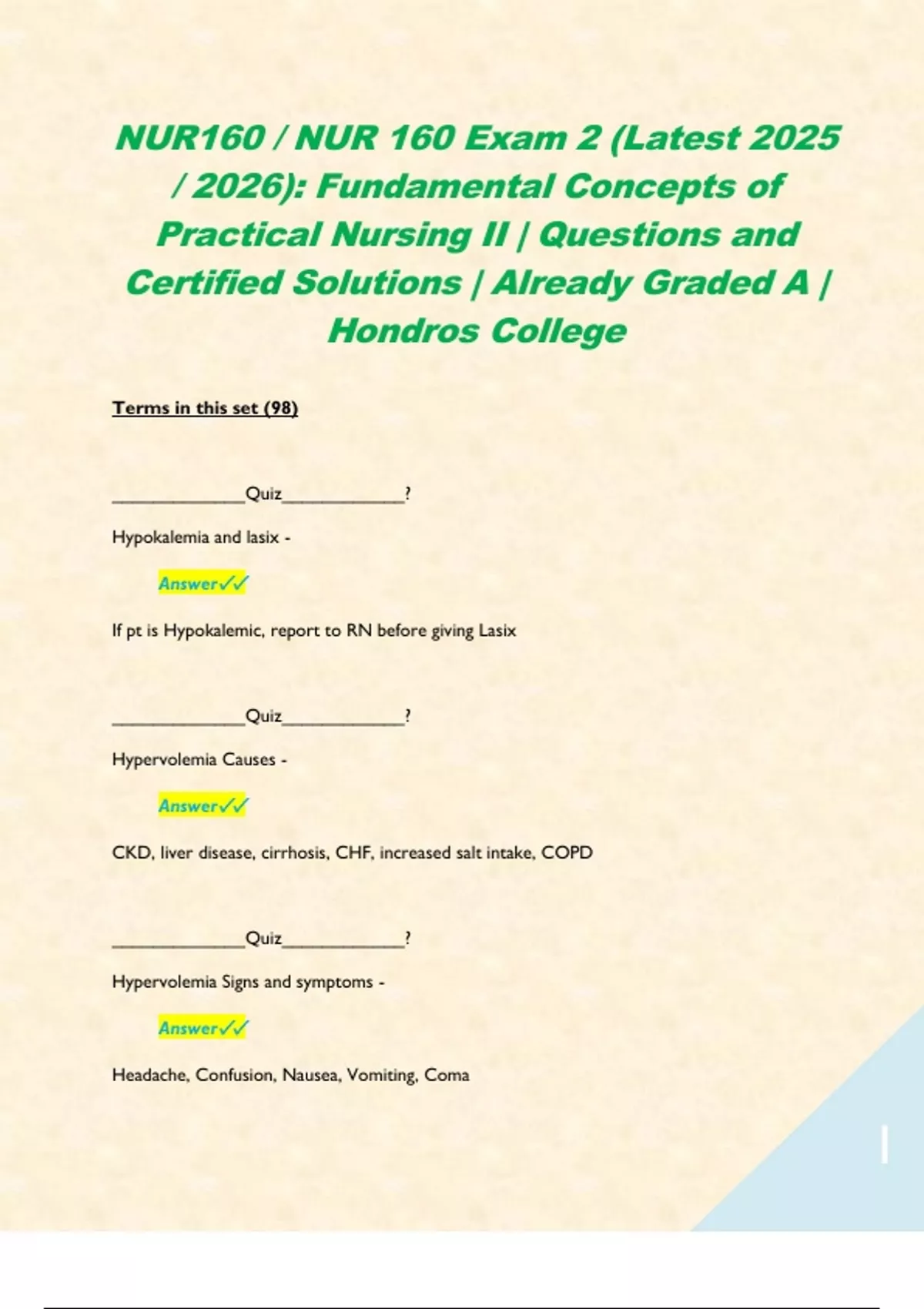 NUR160 / NUR 160 Exam 2 (Latest 2025 / 2026): Fundamental Concepts of ...
