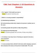 CNA Test Questions Chapters 1-10 &lpar;Latest 2025 &sol; 2026 Update&rpar; Questions & Correct Answers &lpar;100&percnt; Correct Verified Answers&rpar; Already Graded A&plus;