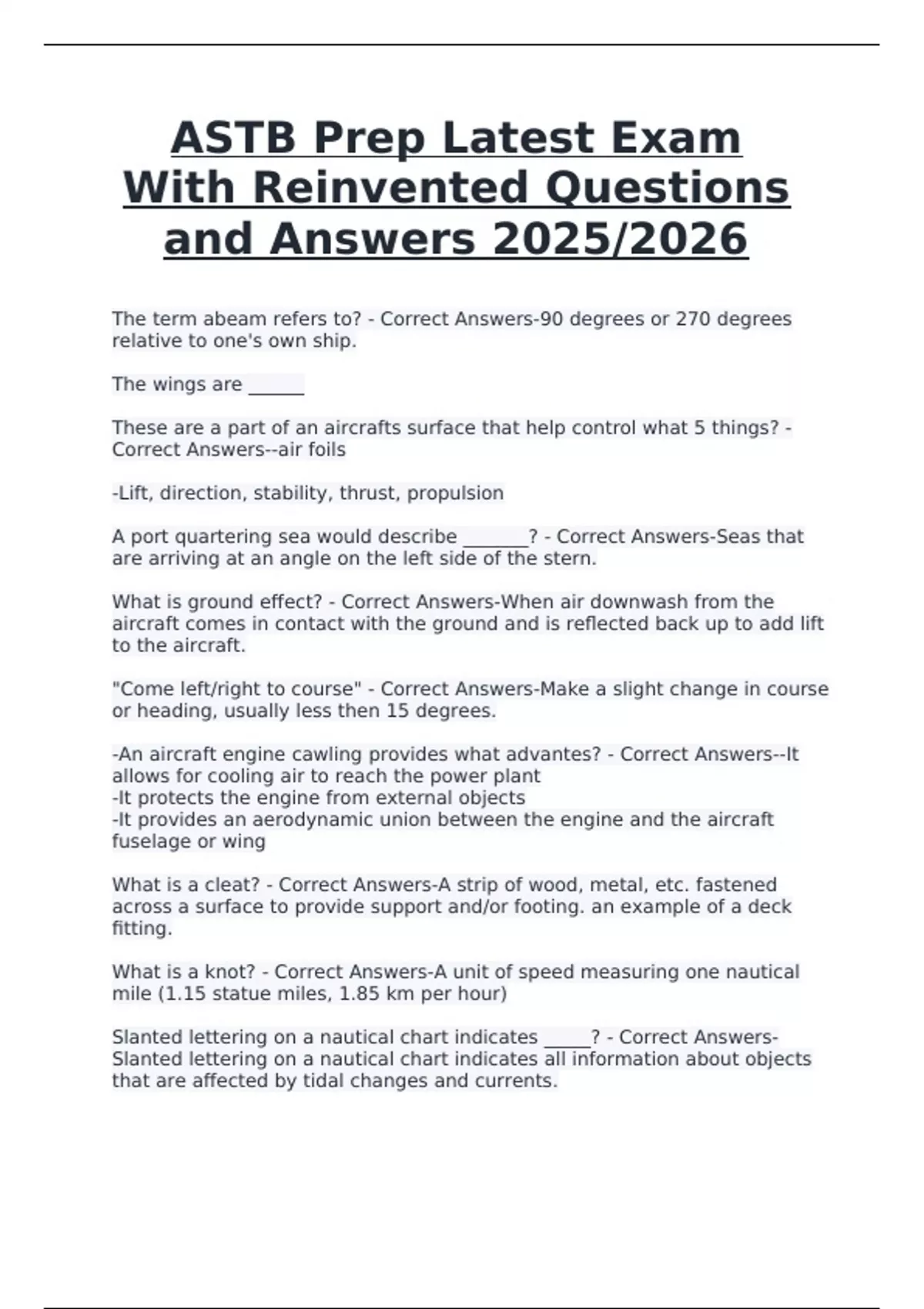 ASTB Prep – Latest Exam with Reinvented Questions and Answers (2025/ ...