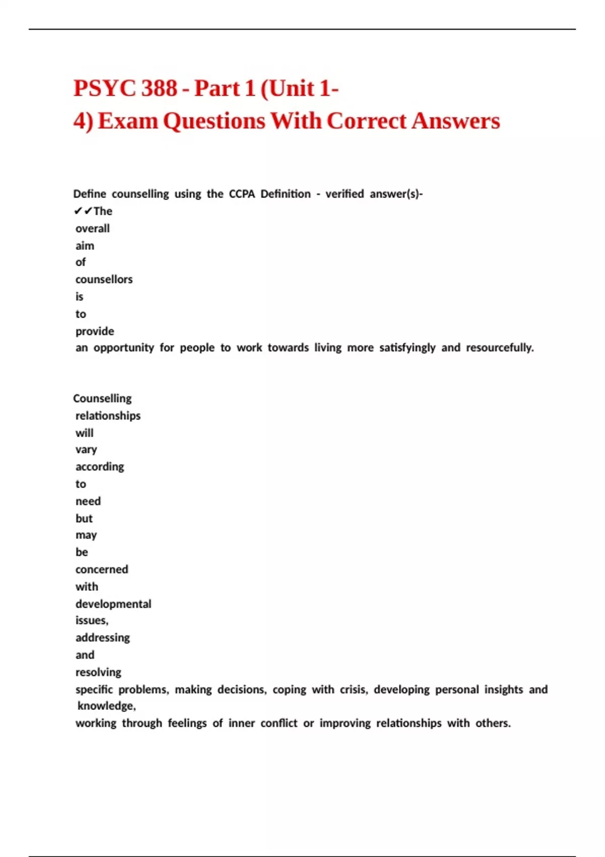 PSYC 388 - Part 1 (Unit 1-4) Exam Questions With Correct Answers - PSY ...