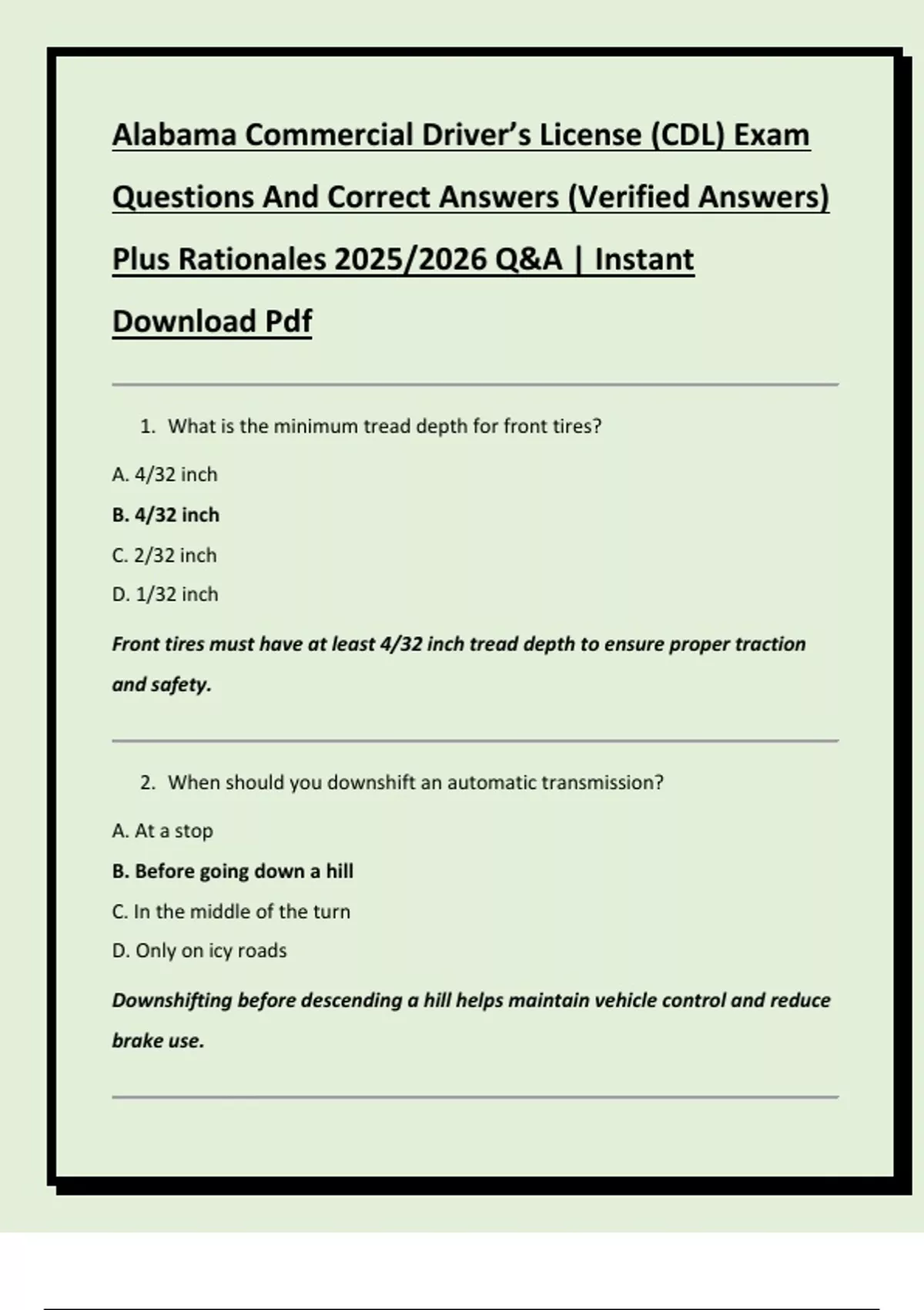 Alabama Commercial Driver’s License (CDL) Exam Questions And Correct ...