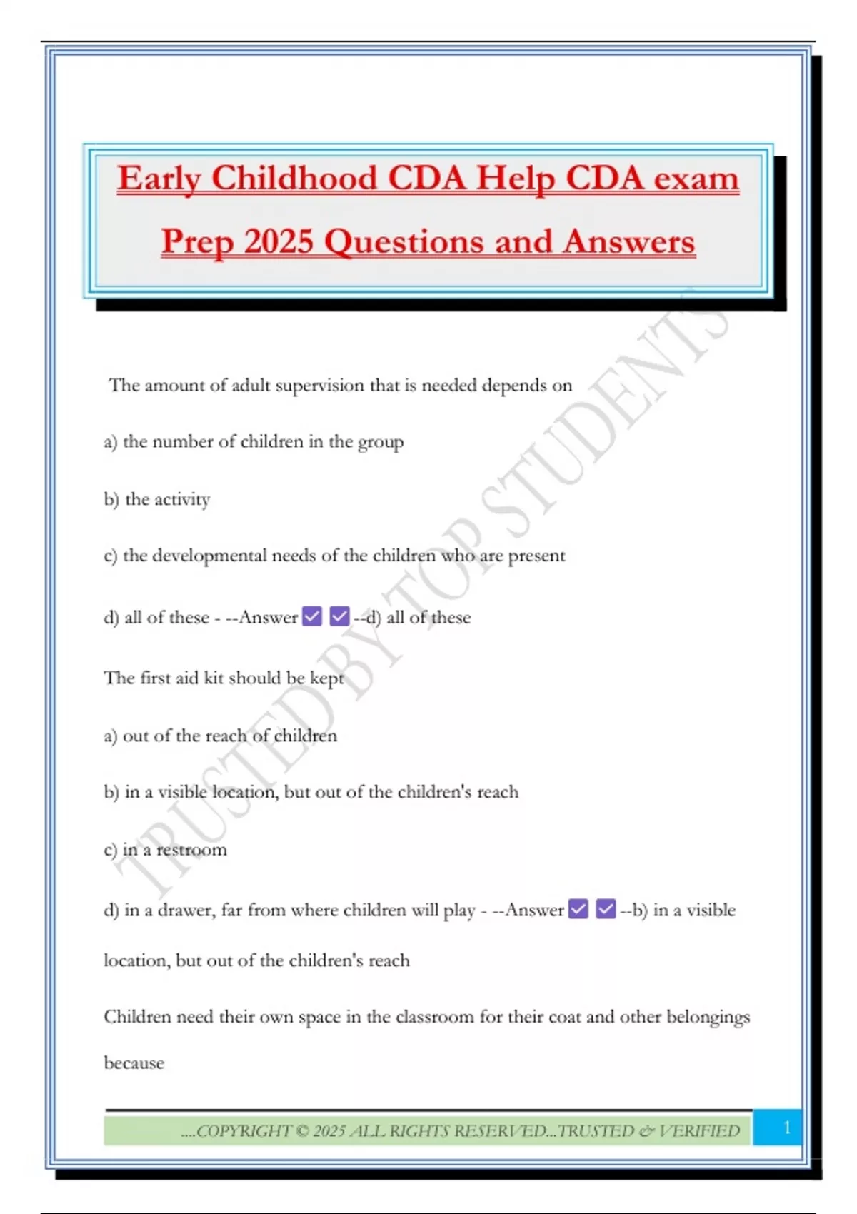 CDA Bundled Exams 2025 |Questions with Correct Answers |100% ...