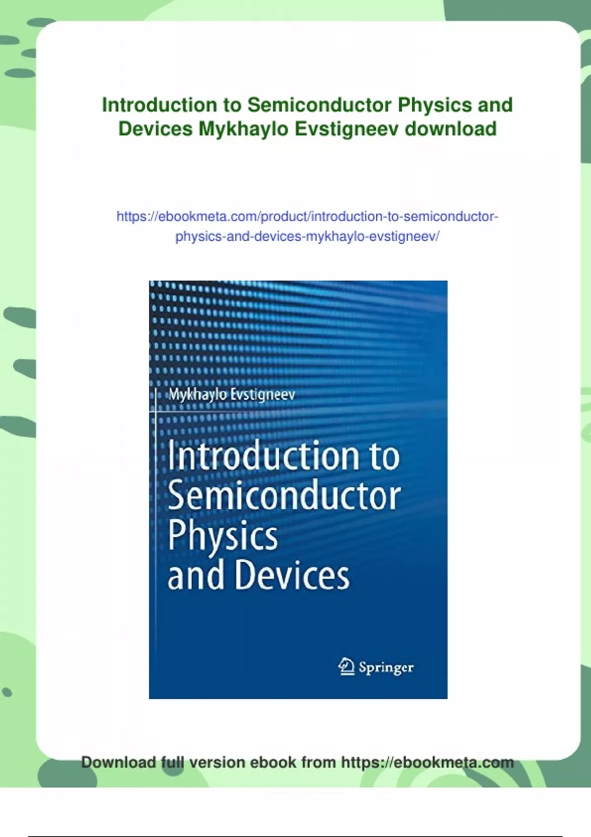 Summary Introduction to Semiconductor Physics and Devices Mykhaylo ...