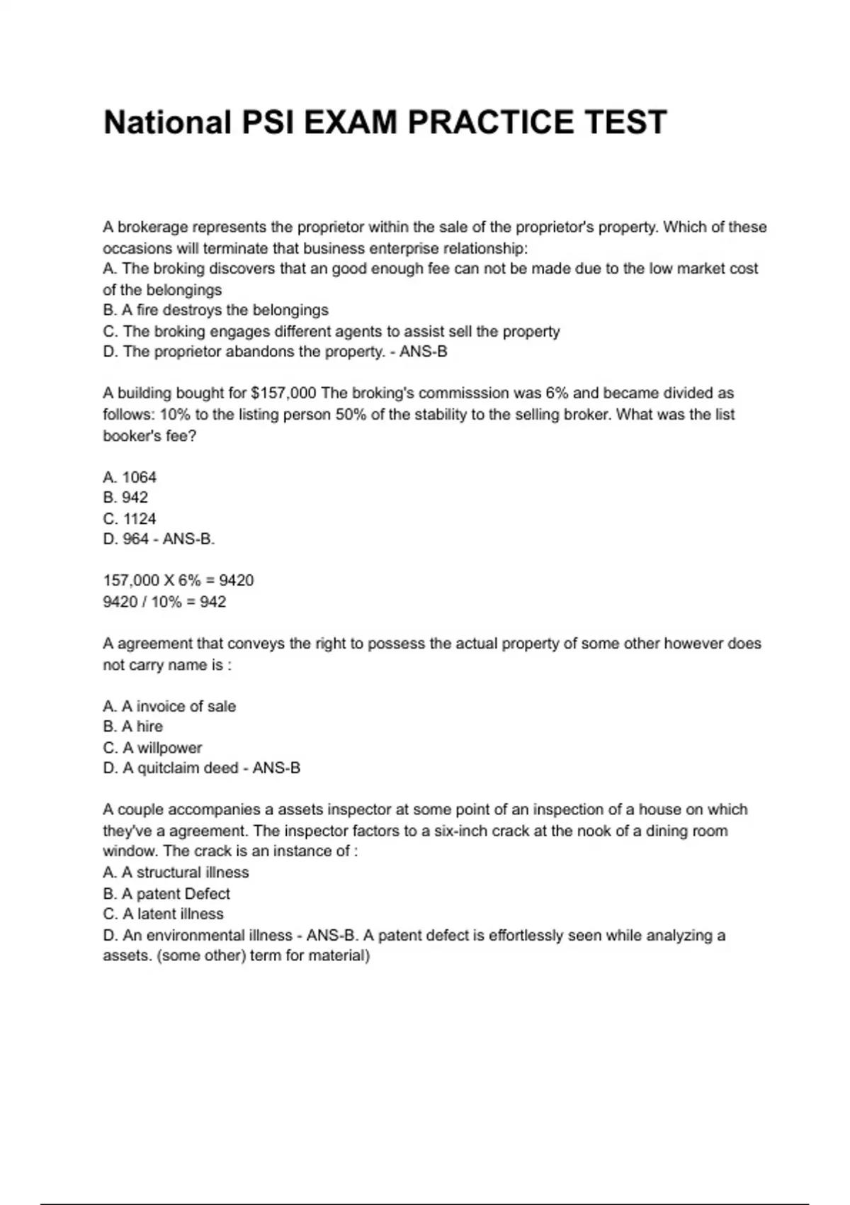 Psi Test Example National PSI EXAM PRACTICE TEST NEWEST 2025/2026 ACTUAL EXAM COMPLETE ...