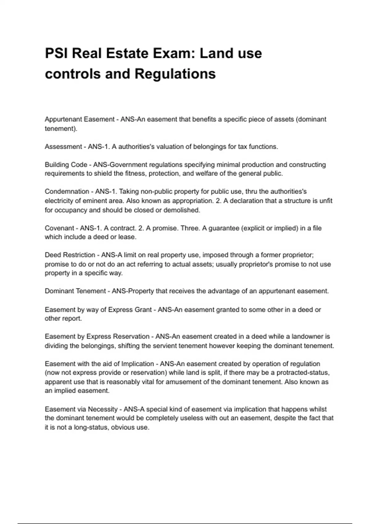 PSI Real Estate Exam: Land use controls and Regulations NEWEST 2025/2026 ACTUAL EXAM COMPLETE ...