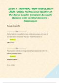 Exam 1 - NUR4590 &sol; NUR 4590 &lpar;Latest 2025 &sol; 2026&rpar;&colon; Professional Identity of the Nurse Leader Complete Accurate Quizzes with Verified Answers &ndash; Rasmussen  