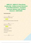 NUR 411 &sol; NUR 411 Final Exam Leadership &sol; Q-Bank Actual Questions & Certified Solutions &sol; Complete Accurate Quizzes with Verified Answers &sol; 2025-2026&period;  