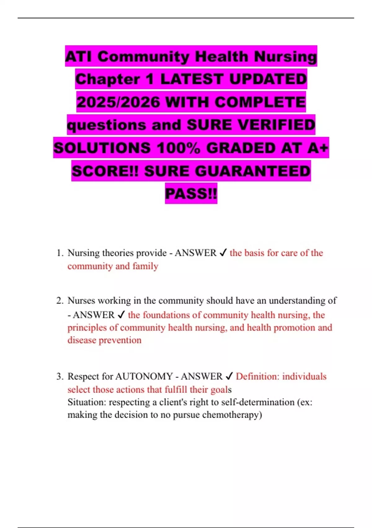 ATI Community Health Nursing Chapter 1 LATEST UPDATED 2025/2026 WITH ...