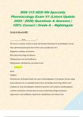 BSN 315 HESI RN Specialty Pharmacology Exam V1 &lpar;Latest Update 2025 &sol; 2026&rpar; Questions & Answers &vert; 100&percnt; Correct &vert; Grade A &ndash; Nightingale 
