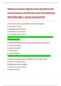 Alabama Insurance Adjuster Exam Questions And  Correct Answers &lpar;Verified Answers&rpar; Plus Rationales  2025&sol;2026 Q&A &vert; Instant Download Pdf