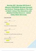  Nursing 265 &sol; Nursing 265 Exam 2 &lpar;Newest 2025&sol;2026&rpar; Nursing Concepts and Critical Thinking Skills in The Care of Adult &vert; Actual Test Questions with Detailed Verified Answers - Grand Valley State University  