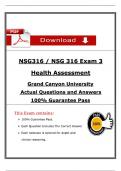NSG 316 Exam 3 &ndash; Health Assessment &lpar;Latest 2026 &sol; 2027 &rpar; &ndash; Actual Questions & Rationalized Answers &ndash; GCU