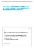 ELP311C - TESOL CERTIFICATE&comma; PART 1&colon; TEACH ENGLISH NOW&excl; QUESTIONS WITH PASSED SOLUTIONS&excl;&excl;