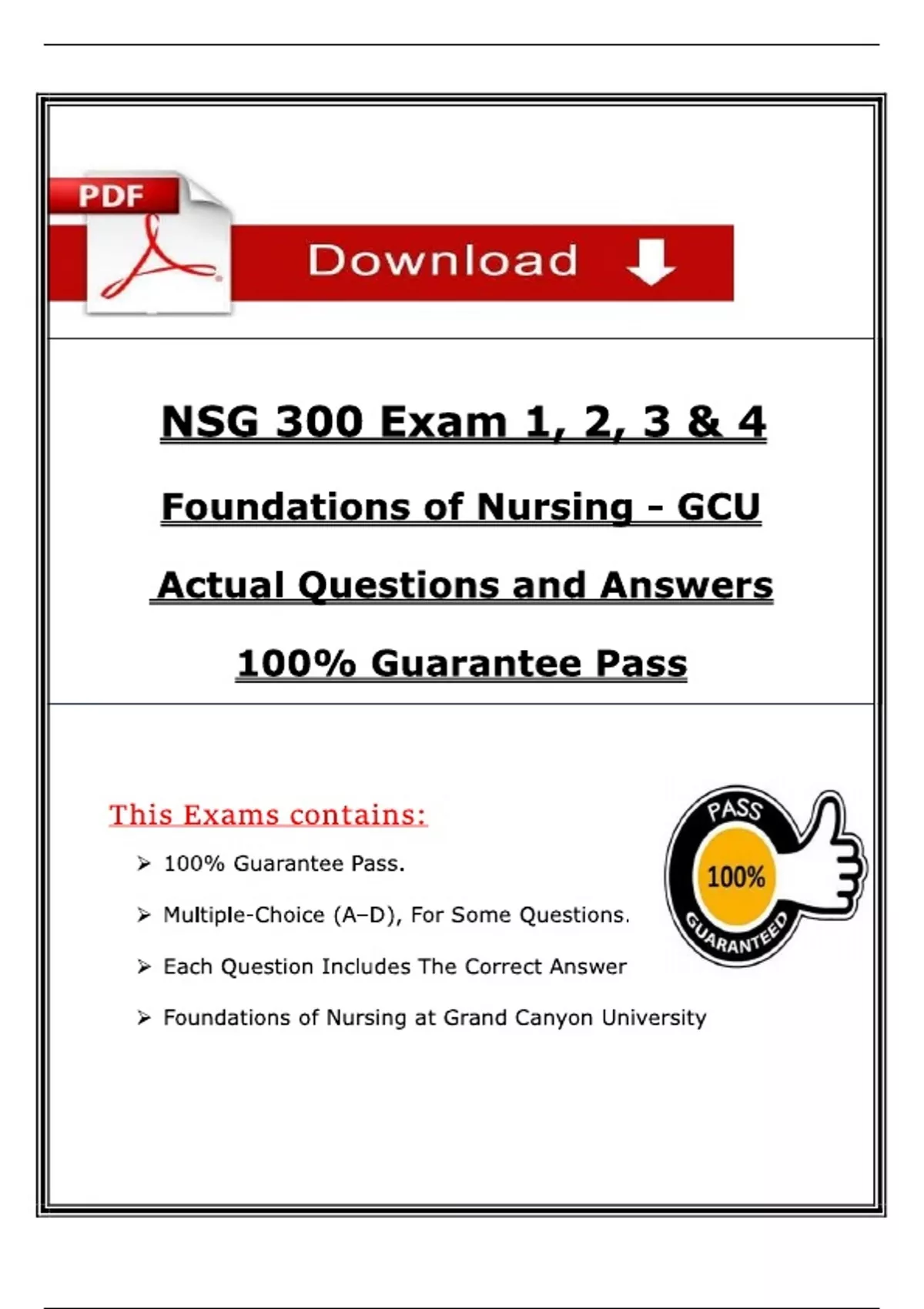NSG 300 Exam (1, 2, 3 & 4) – Foundations of Nursing | GCU (2026/2027 ...