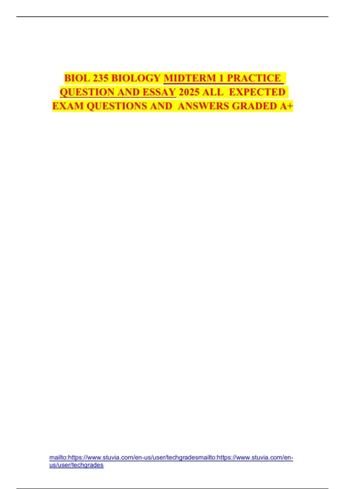BIOL 235 BIOLOGY MIDTERM 1 PRACTICE QUESTION AND ESSAY 2025 ALL ...