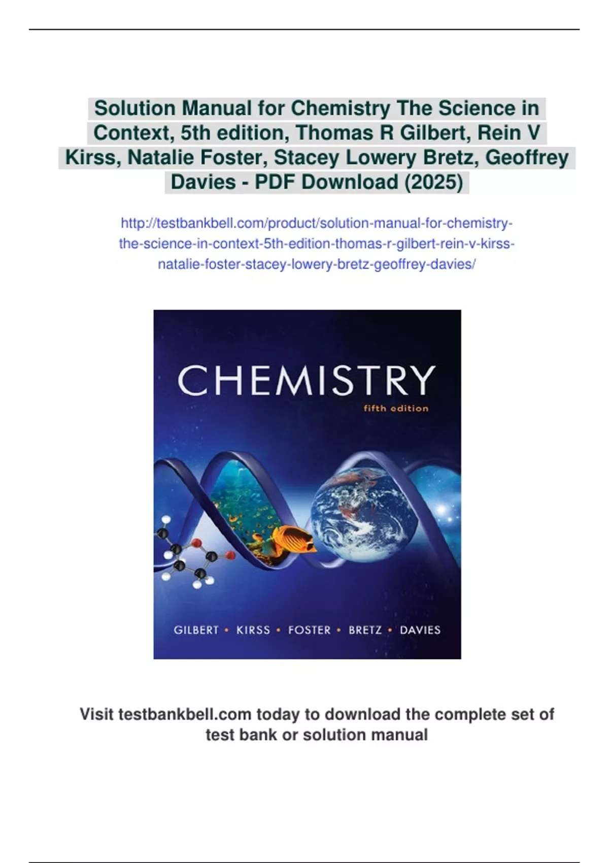 Summary Solution Manual for Chemistry The Science in Context, 5th ...