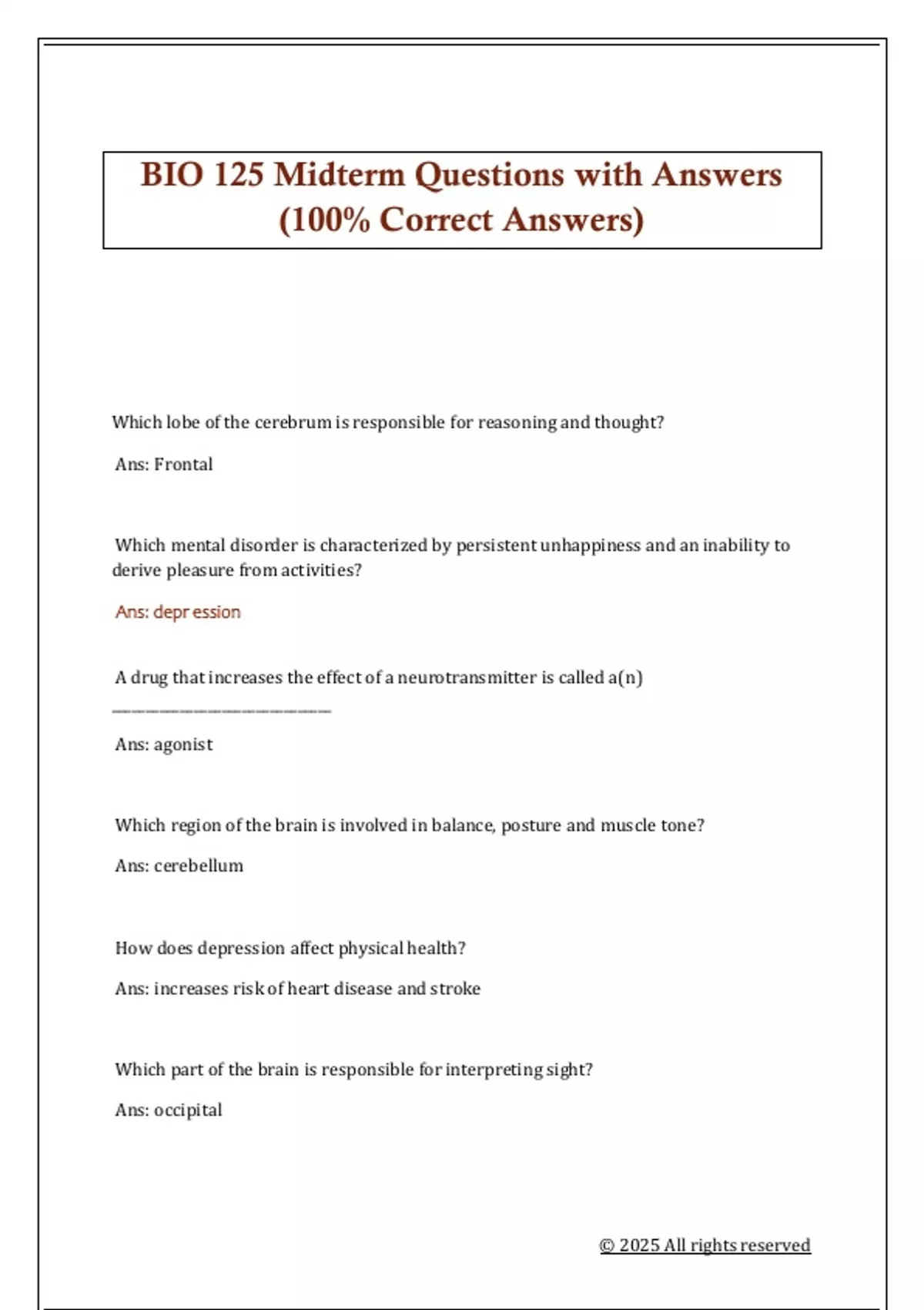 BIO 125 Midterm Questions with Answers (100% Correct Answers) - BIO 125 ...