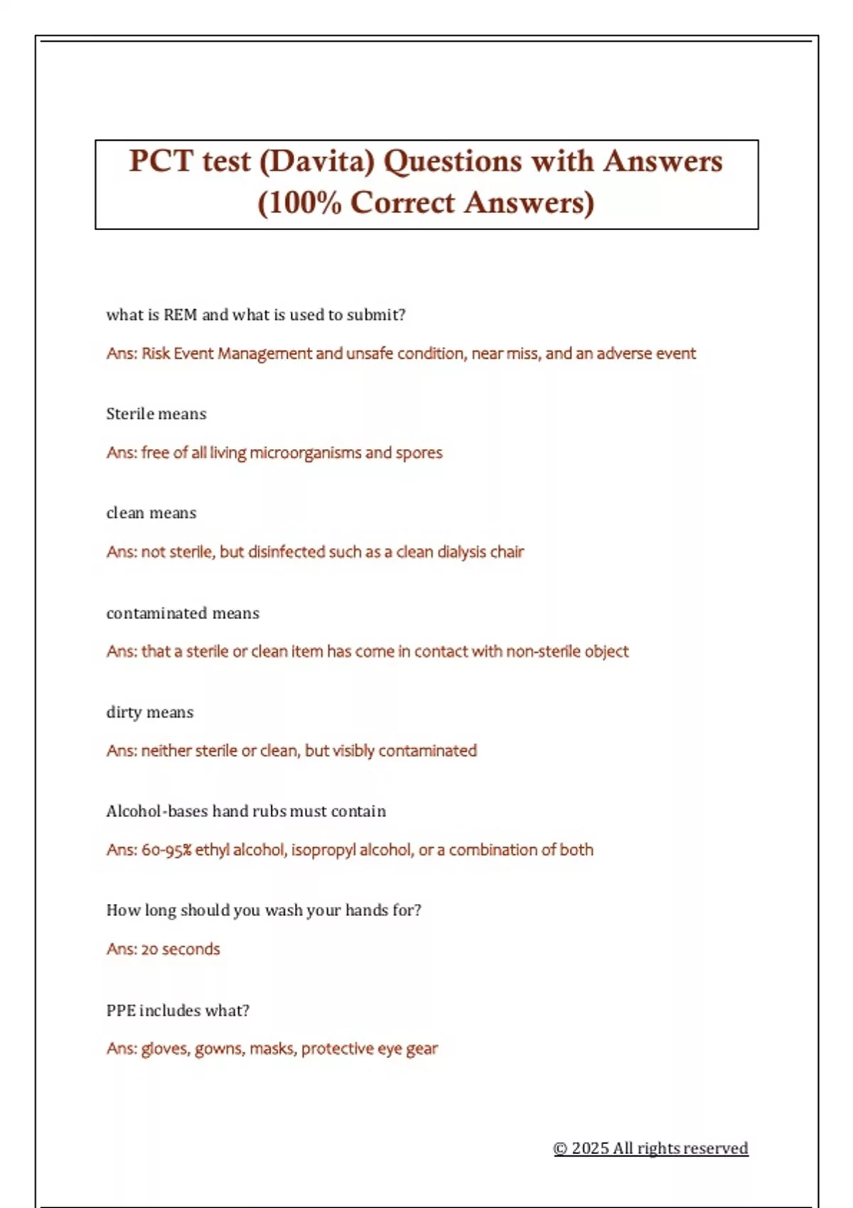 PCT test (Davita) Questions with Answers (100% Correct Answers) - PCT ...
