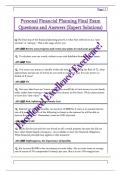 Personal Financial Planning Final Exam  Questions and Answers &lpar;Expert Solutions&rpar;