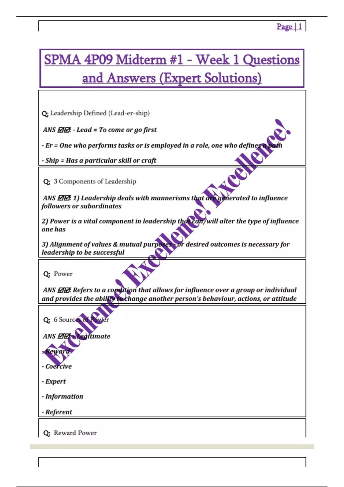 Spma SPMA 4P09 Midterm #1 - Week 1 Questions and Answers (Expert Solutions ...