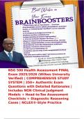 NSG 500 Health Assessment FINAL Exam 2025&sol;2026 &lpar;Wilkes University Verified&rpar; &vert; COMPREHENSIVE STUDY SYSTEM &vert; 350&plus; Authentic Exam Questions with Detailed Rationales &vert; Includes NGN Clinical Judgment Models &plus; Head-to-Toe Assessment Checklists &plus; Diagnostic Reas