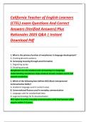 California Teacher of English Learners  &lpar;CTEL&rpar; exam Questions And Correct  Answers &lpar;Verified Answers&rpar; Plus  Rationales 2025 Q&A &vert; Instant  Download Pdf