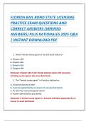 FLORIDA BAIL BOND STATE LICENSING  PRACTICE EXAM QUESTIONS AND  CORRECT ANSWERS &lpar;VERIFIED  ANSWERS&rpar; PLUS RATIONALES 2025 Q&A  &vert; INSTANT DOWNLOAD PDF