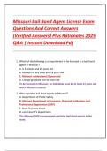 Missouri Bail Bond Agent License Exam  Questions And Correct Answers  &lpar;Verified Answers&rpar; Plus Rationales 2025  Q&A &vert; Instant Download Pdf