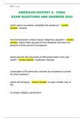 AMERICAN HISTORY A - FINAL  EXAM QUESTIONS AND ANSWERS 2025 
