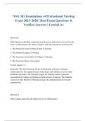 NSG 301 Foundations of Professional Nursing Exam 2025&ndash;2026 &vert; Real Exam Questions & Verified Answers &vert; Graded A&plus;
