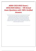 ADEX CSCE OSCE Exam &vert;  2025&sol;2026 Edition &ndash; 100 Actual  Exam Questions with 100&percnt; Verified  Answers  This resource includes 100 verified and up-to-date questions from the ADEX  CSCE OSCE Exam&comma; fully aligned with the 2025&sol;2026 clinical and exam  standards&period; E