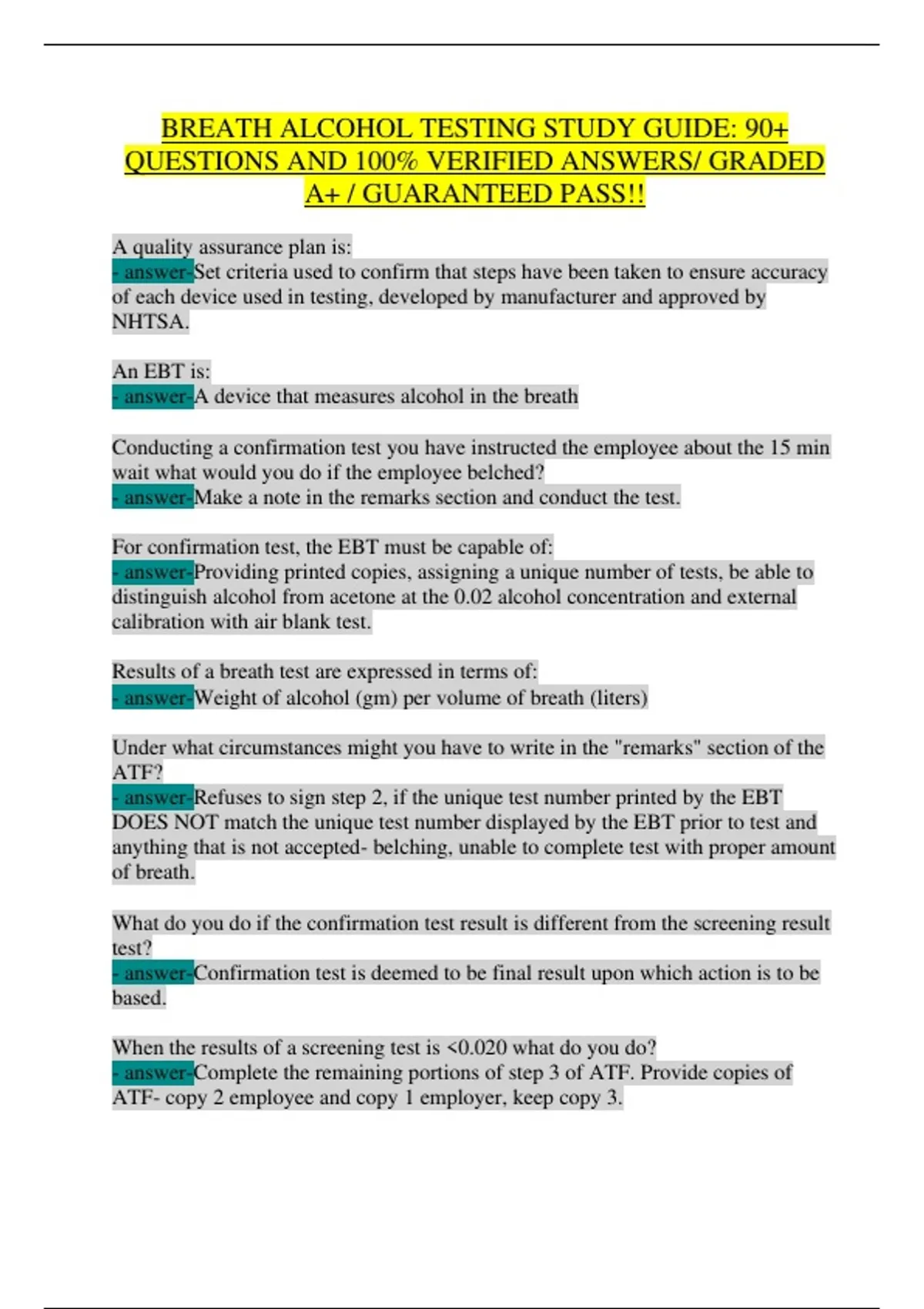 Breath Alcohol Technician (BAT) Certification Exam Prep 2025 – NHTSA ...