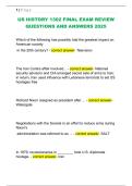 US HISTORY 1302 FINAL EXAM REVIEW  QUESTIONS AND ANSWERS 2025 