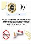 MRL3701 Assignment 2 Semester 2 Memo | Due 9 September 2025;100% CORRECT AND TRUSTED SOLUTIONS