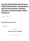 Nevada State Barber Board Exam 2025 &lpar;Actual Exam&rpar; &vert; All Questions and Correct Answers &lpar;Verified Answers&rpar; &vert; Newest Version 2025 &vert; Graded A&plus;