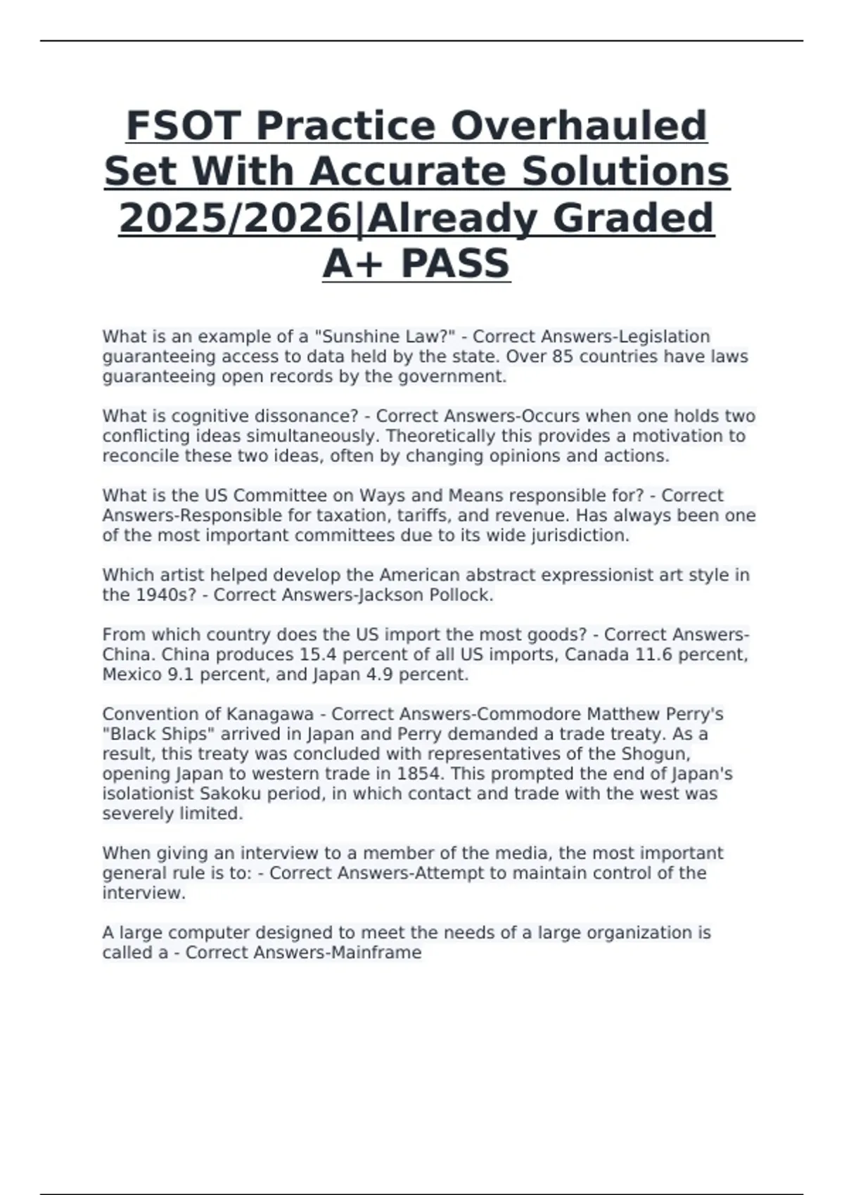 Fsot Column FSOT Practice Overhauled Set With Accurate Solutions 2025/2026|Already ...