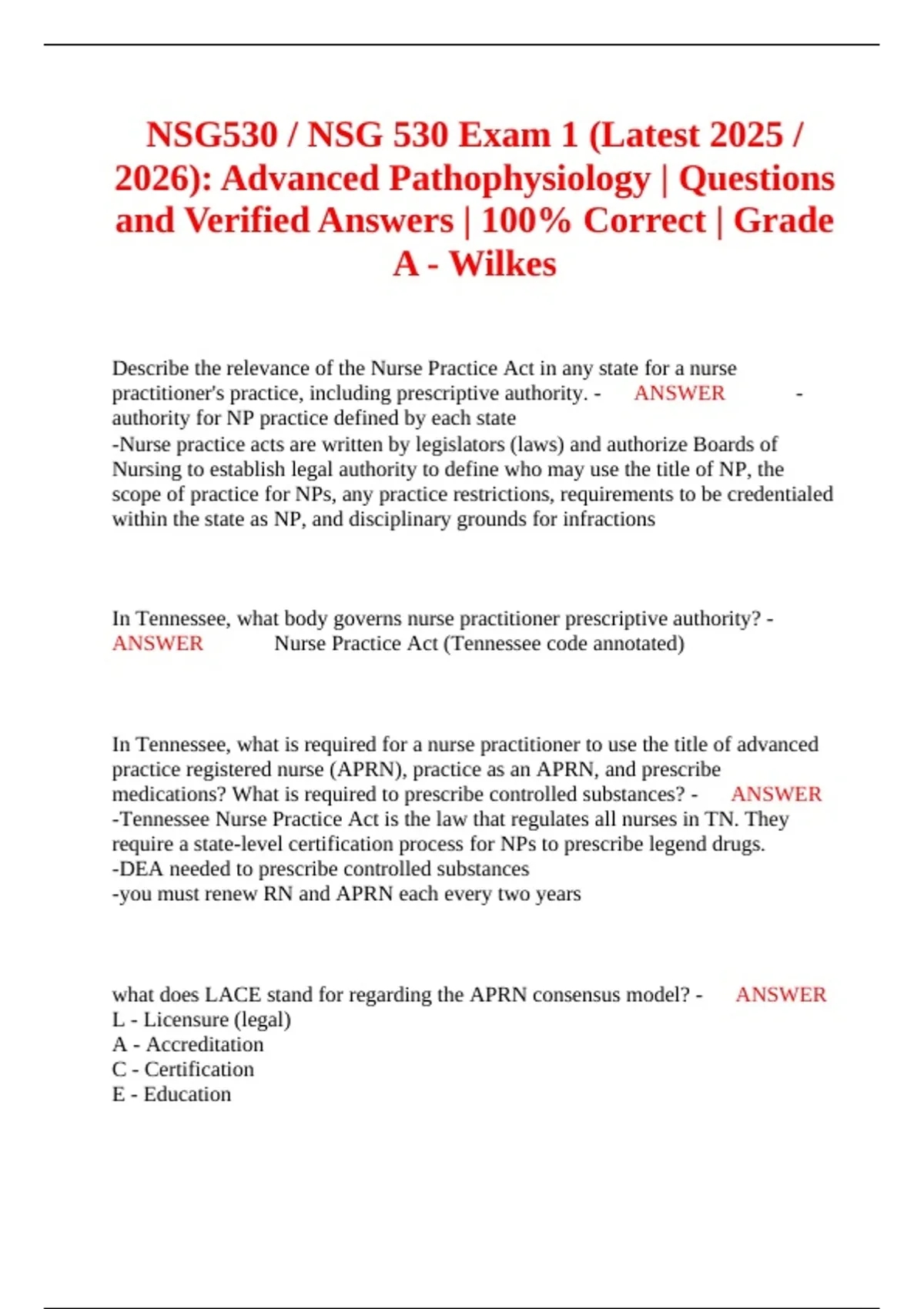 NSG530 / NSG 530 Exam 1 (Latest 2025 / 2026): Advanced Pathophysiology ...