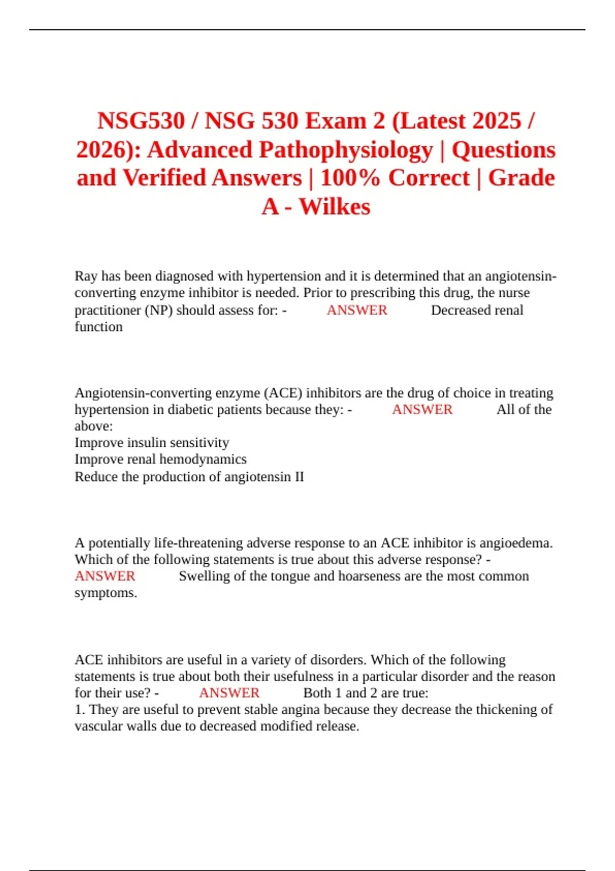 NSG530 / NSG 530 Exam 2 (Latest 2025 / 2026): Advanced Pathophysiology ...