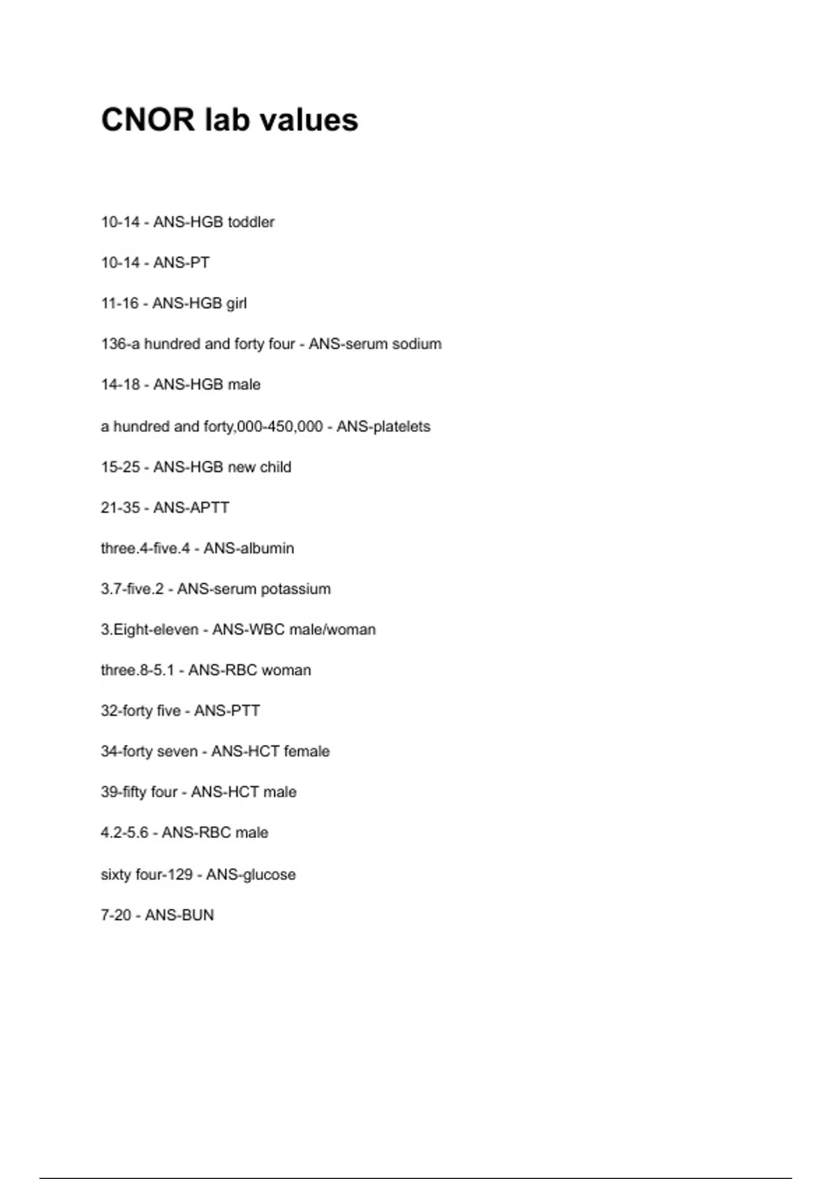 CNOR lab values NEWEST 2025/2026 ACTUAL EXAM COMPLETE QUESTIONS AND ...