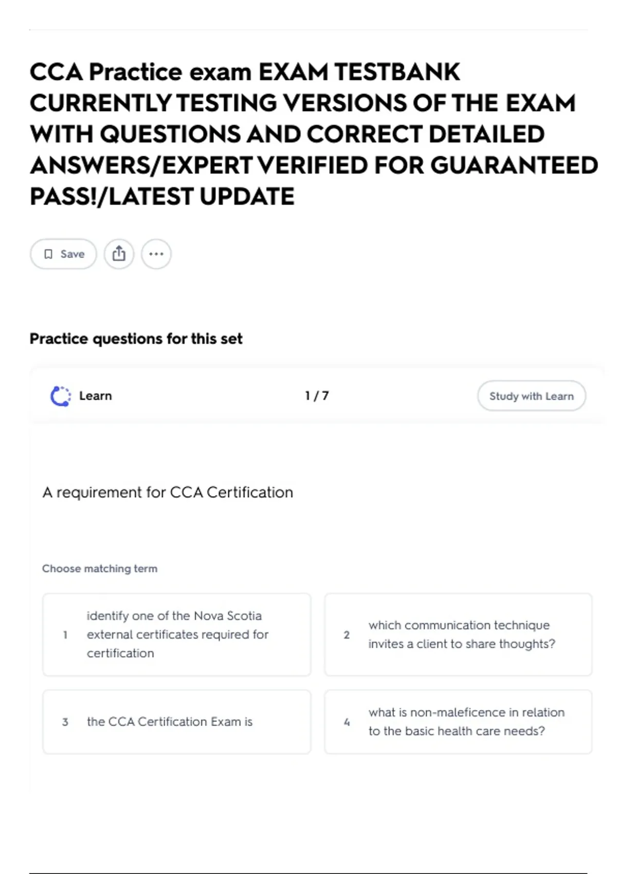 CCA Practice exam EXAM TESTBANK CURRENTLY TESTING VERSIONS OF THE EXAM ...