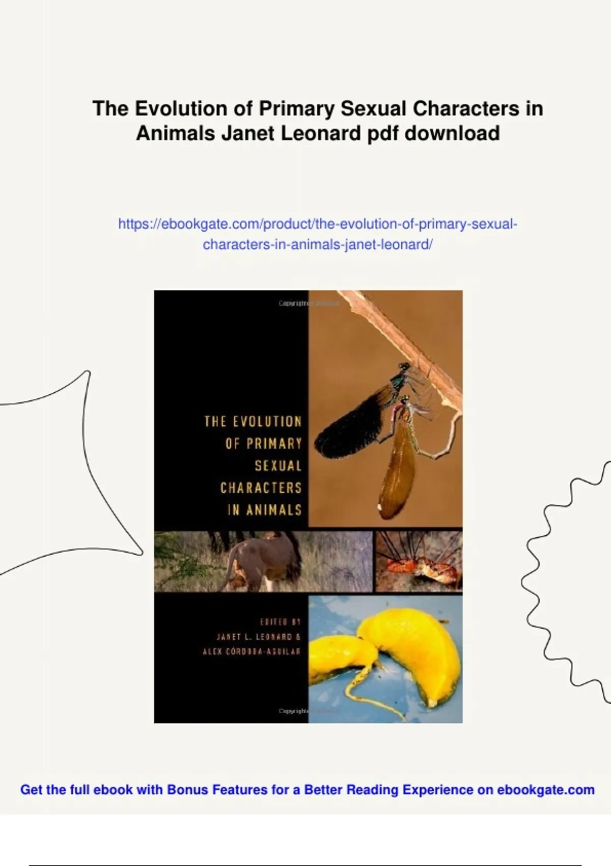 Summary The Evolution of Primary Sexual Characters in Animals Janet ...