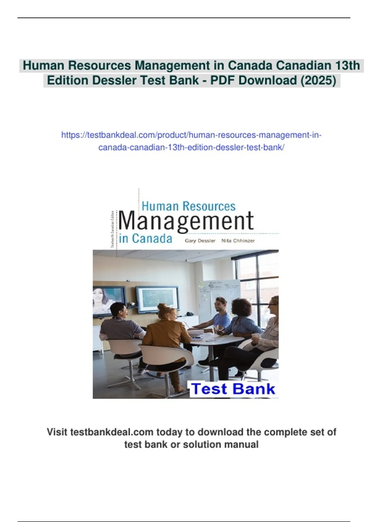 Summary Human Resources Management in Canada Canadian 13th Edition ...